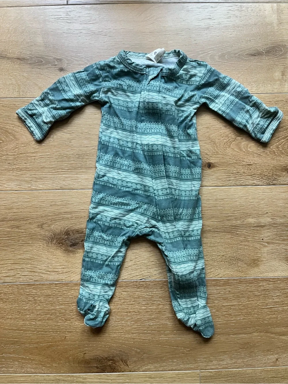 kate quinn Teal and Mint Striped Pattern Baby Footed One-Piece